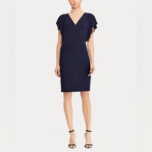 Lauren Ralph Lauren Petites Jersey Flutter-Sleeve Navy Blue Women's Dress 2P